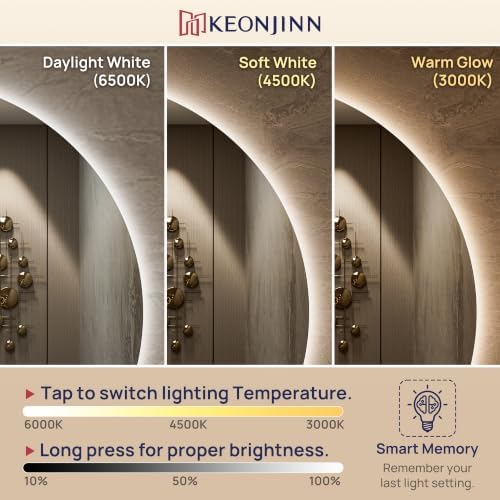 Keonjinn 36" x 36" Half Moon Backlit Mirror Bathroom, HD Tempered Glass - Image 4
