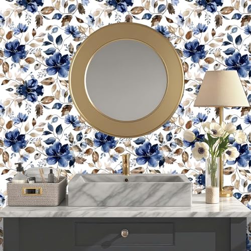 Modern Blue Floral Peel and Stick Wallpaper 17.7"x 70.7" - Image 4