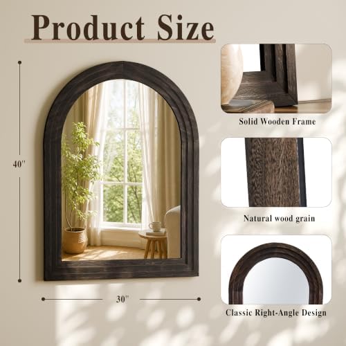 Arched Wall Mirror 30" x 40", Solid Wood Frame Bathroom Mirror - Image 4