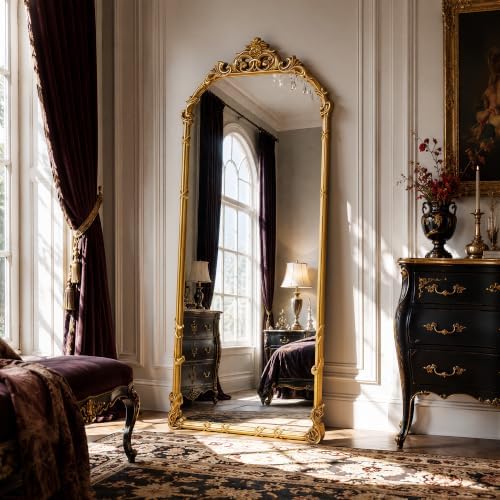 69"x28" Antique Gold Arched Vintage Floor Mirror by Unknown