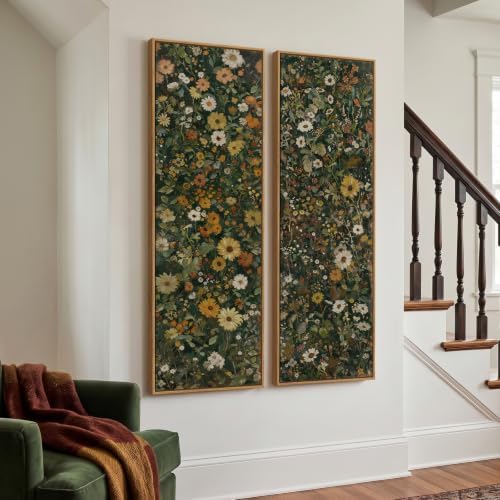 Large Framed Vintage Long Narrow Floral Wall Art - Image 2