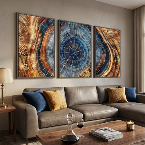 3 Piece Large Framed Colorful Tree Ring Wall Art - Image 2