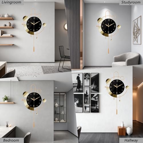 SIN&MI Wall Clock with Pendulum, Silent Non Ticking Battery Operated Modern - Image 5
