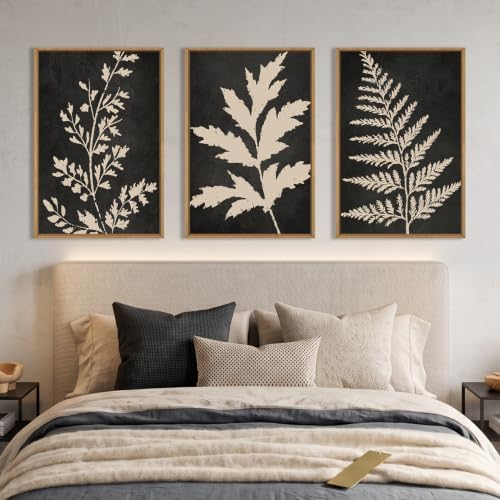 Boho Black Tan Fern Leaf Framed Canvas Wall Art Set -16"x24"x3 - Image 4
