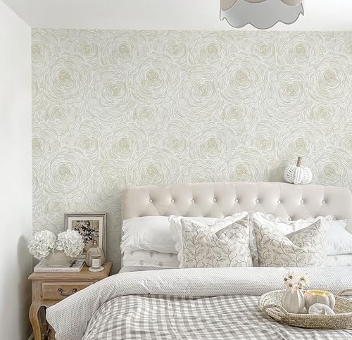 Toduso Beige Peel and Stick Wallpaper Modern Contact Paper Self-Adhesive Floral - Image 2