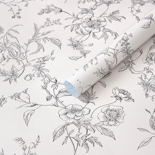 Ismoon Peel and Stick Wallpaper Floral Vintage Stick on Wall Paper Black and by Ismoon