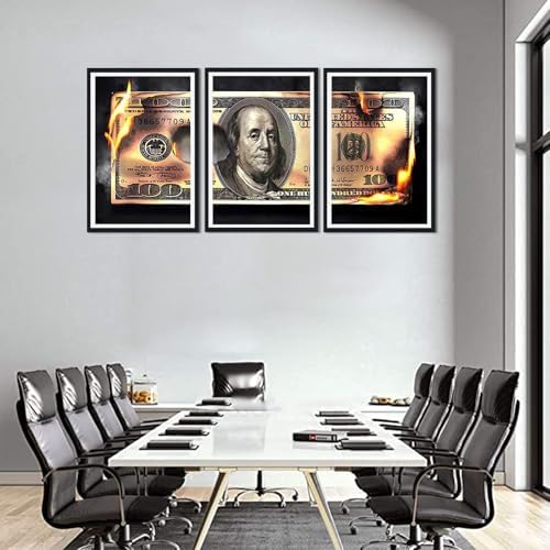 Modern Money Benjamin Franklin Canvas Wall Art Black Framed Painting 3 Panels - Image 4