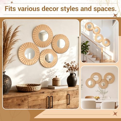 Yerliker 4 Pack Boho Wall Decor Mirror 12" 10" Hanging Baskets Wall Art - Image 3