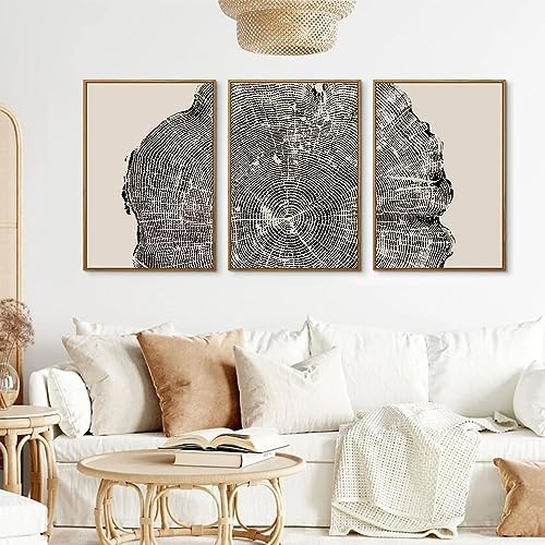 CHDITB Framed Tree Ring Wall Art Set of 3, Large Black and White Wall Painting - Image 2