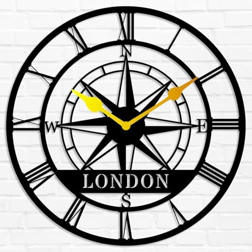 Custom Metal Last Name Compass Wall Clock Vintage Roman Numerals Wall Clock by HZYCYYFC