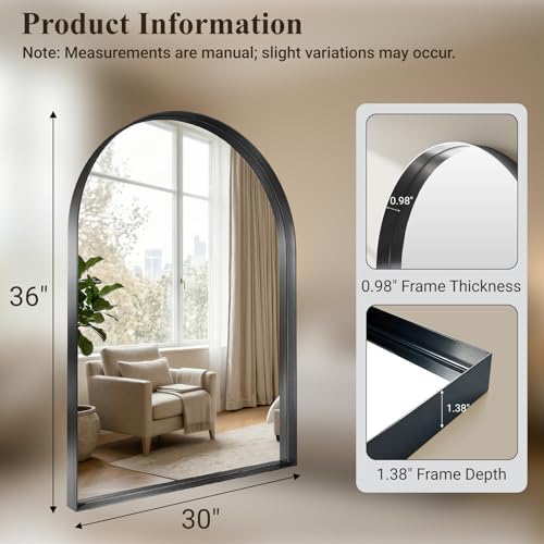 36"x30" Black Arched Mirror, Arched Wall Mirror - Image 2