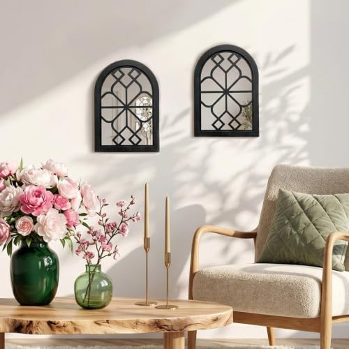 Set of 2 Arched Window Wall Mirror, Rustic Farmhouse Accent Mirror - Image 3