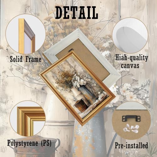 EJPFOGV Rustic Farmhouse Floral Still Life Framed Canvas Wall Art 16x24 in - Image 6