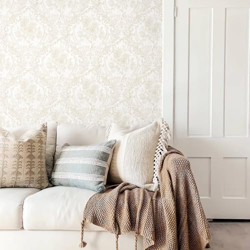 Ismoon Floral Peel and Stick Wallpaper Vintage Beige Damask Wall Paper - Image 2