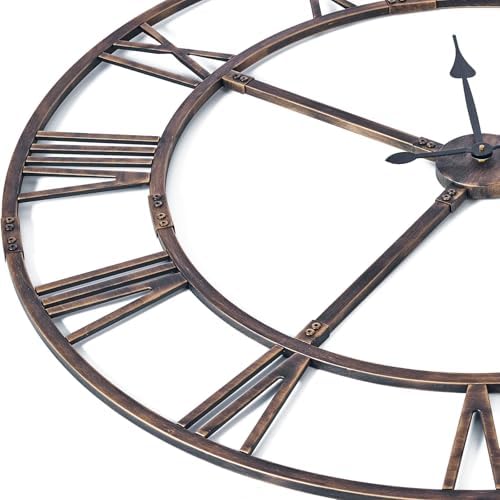 48 Inch Large Silent Wall Clock, Easy Assembly Roman Numeral Bronze - Image 4