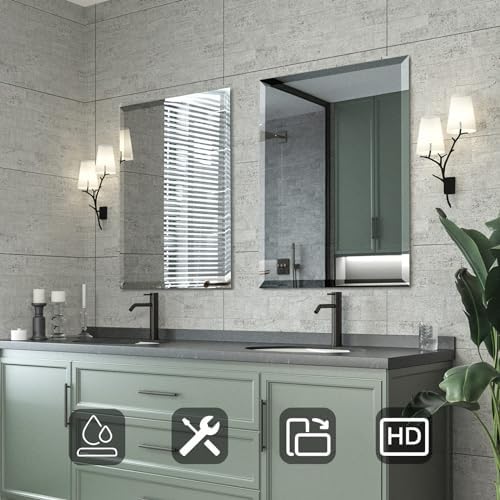 Mirrorons Beveled Mirror 24x32 Frameless Bathroom Wall Mirror Shatterproof - Image 2