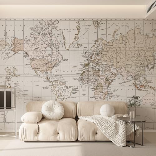 HueBurst Beige Vintage World Map Wall Mural Peel and Stick 133" W x 110" H by HueBurst
