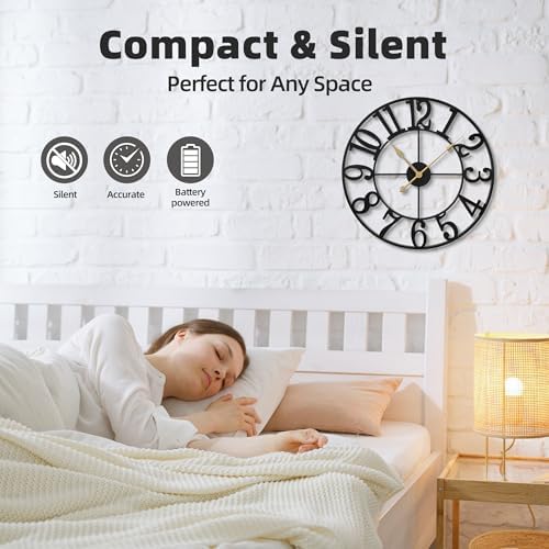 Wall Clock Battery Operated, Silent Non Ticking Modern Rustic Metal Small Clocks - Image 4
