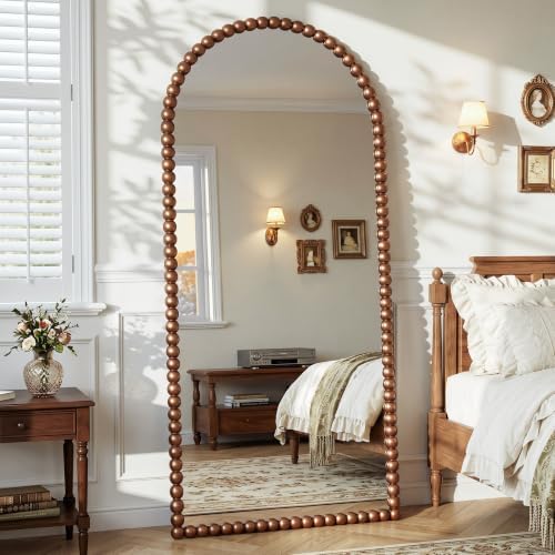 Antok 76" x 34" Arched Full Length Mirror, Antique Beaded Frame Floor Standing - Image 2