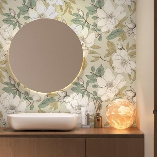 Laatse Beige Magnolia Floral Peel and Stick Wallpaper 17.5"x118" - Image 2