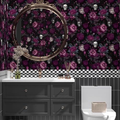 ILHIIOR Black Floral Gothic Peel and Stick Wallpaper 17.5 x 393 Inches - Image 5