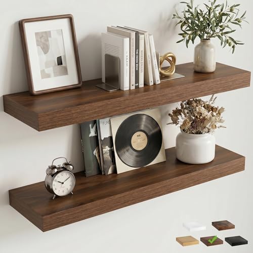 30 Inch Floating Shelves for Wall, Walnut Finish by FLYJOE