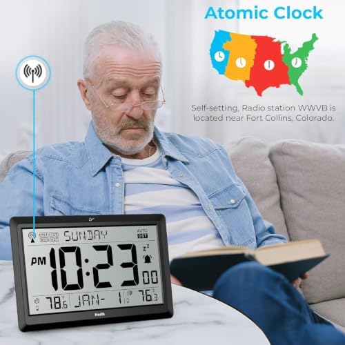 HODIK Atomic Wall Clock with Indoor Outdoor Temp, Digital Clocks - Image 6