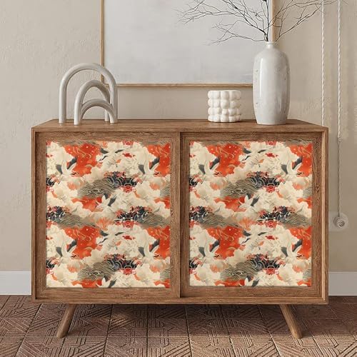 MuralPeel Vintage White Red Yellow Crane Bird Mountain Cloud Wave Chinese Peel - Image 5