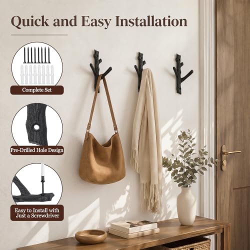 Frienda 4 Pcs Rustic Tree Branch Decorative Hooks, 6.6" X 3.5 " - Image 4