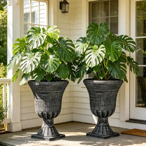 Autodaya 22" Tall Urn Planters for Outdoor Plants Set of 2 Large Flower Pot - Image 3