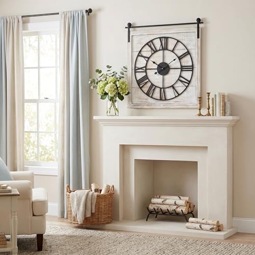 24 Inch Large Rustic Wall Clock, Farmhouse Square Wood Frame - Image 6