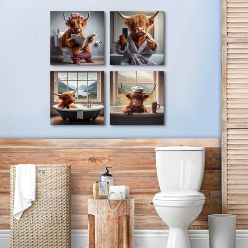 Rustic Highland Cow Wall Art Funny Farmhouse Animal Posters Western Cow - Image 2