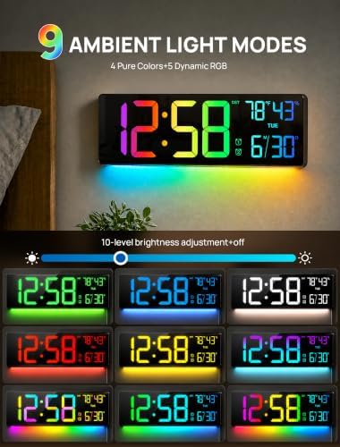 RGB Large Digital Wall Clock, 15.7" Digital Clock Large Display - Image 3