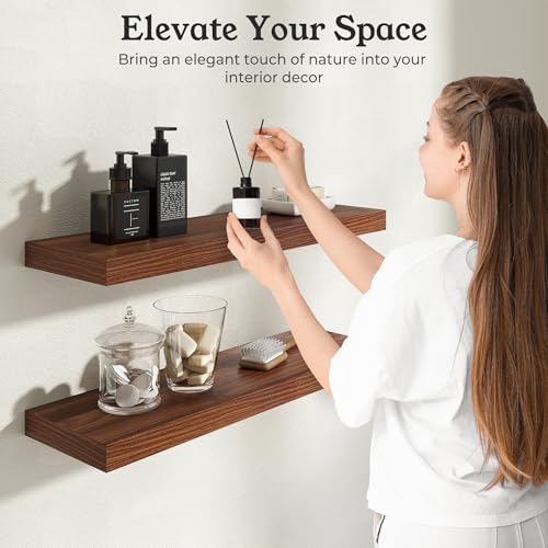 24" Walnut Floating Shelves Wood Wall Shelf, Walnut Color - Image 3