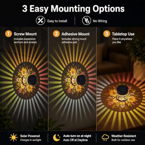 Solar Sunflower Projection Wall Light, Waterproof Fence Lamp-4Pcs - Image 6
