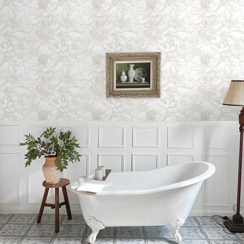 Dimoon 78.7"x17.3" Peel and Stick Wallpaper Floral Beige Neutral White Boho - Image 5