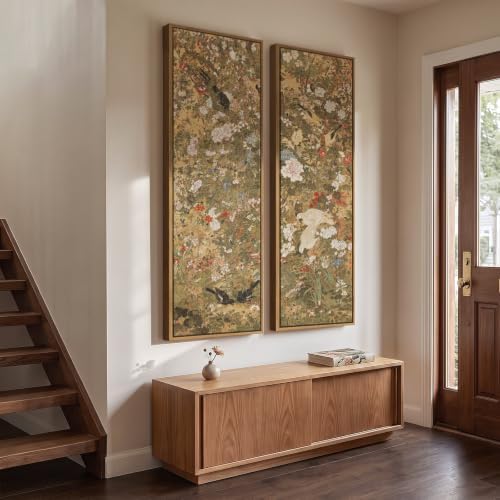 Framed Vintage Long Narrow Chinoiserie Wall Art - Image 2