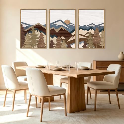 BINCUE Large Mountain Wall Art Vintage Mountains Office Framed Canvas 3 Piece - Image 3
