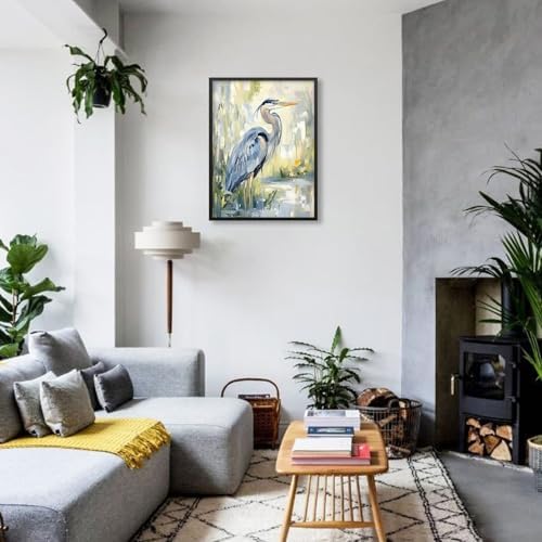 Blue Heron Canvas Wall Art Watercolor Sea Bird Poster 24X36 inch Black Framed - Image 6