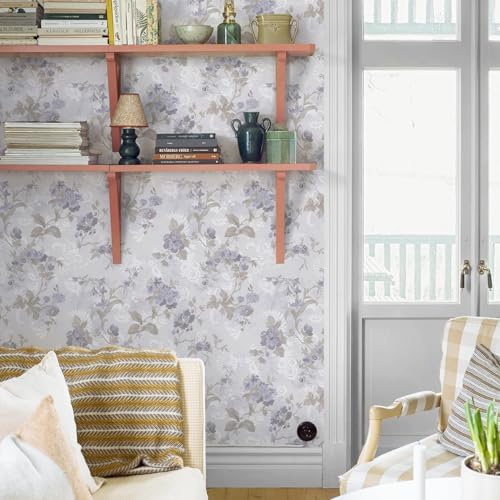 Ismoon Vintage Wallpaper Floral Peel and Stick Wallpaper 17.3in x32.8ft Gray - Image 3