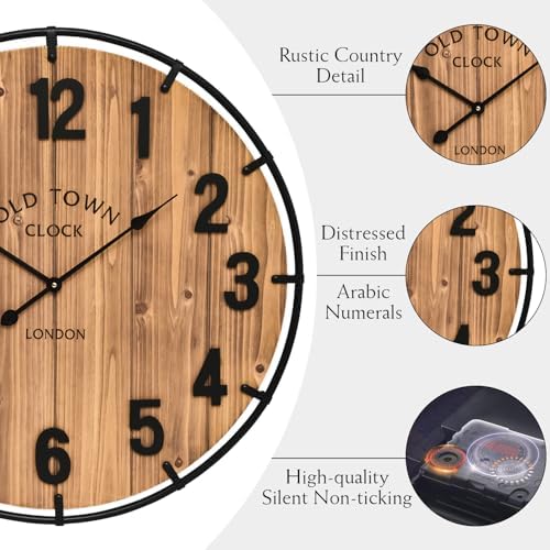 20 Inch Farmhouse Wall Clock Large Old Town Vintage Rustic Wooden Clock - Image 4