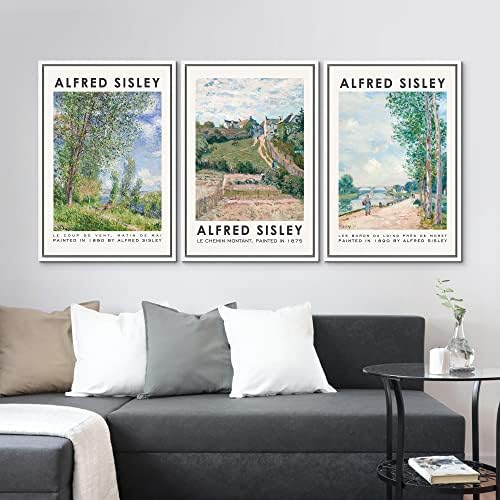 MUDECOR Framed Canvas Print Wall Art Set Alfred Sisley Watercolor Landscapes - Image 3