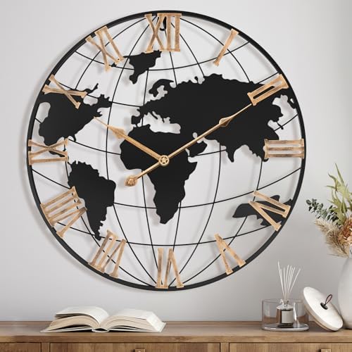 Pytha Sight 20 Inch Metal Large World Map Wall Clocks by Pytha+Sight