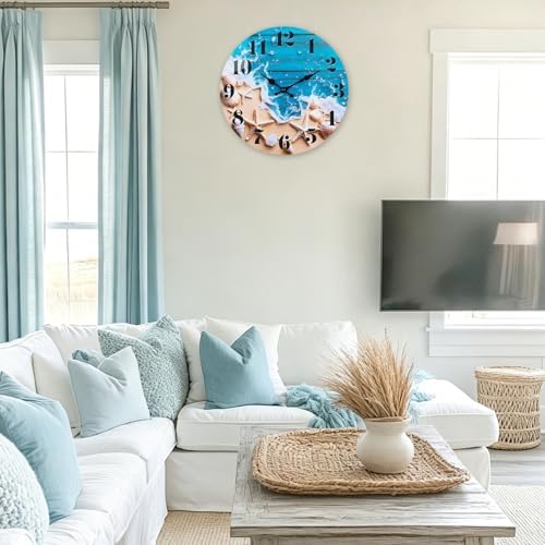 14 Inch Large Beach Wall Clock Battery Operated Waterproof Coastal Wall Art - Image 3