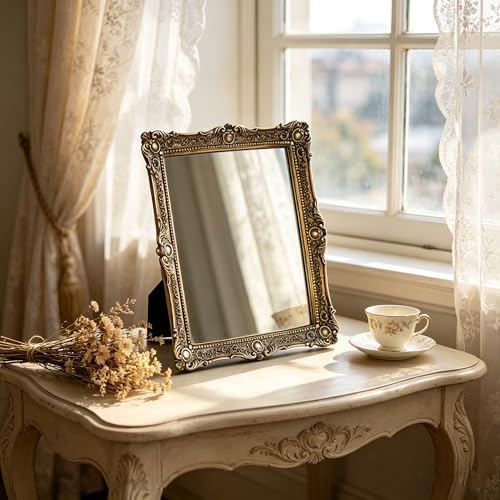 OIGUMR Wall Mirror, Freestanding or Wall Mount, Antique Gold, 10x12 inch - Image 3