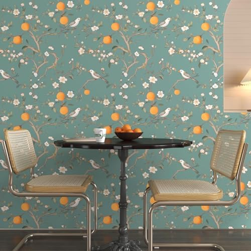 Laatse Vintage Green Bird Floral Wallpaper Peel and Stick 17.5"x118" - Image 3