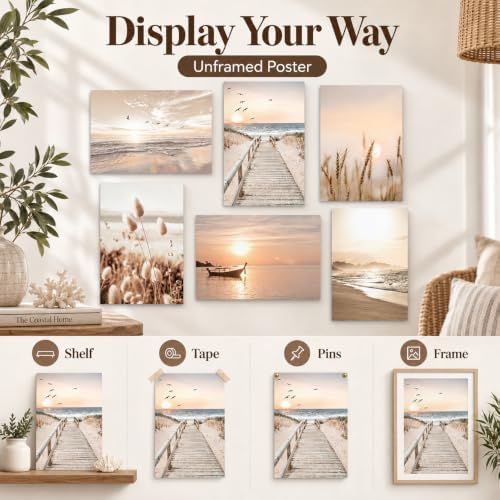 Beach Wall Art Boho Coastal Wall Decor, Neutral Beige Ocean Beach Pictures Wall - Image 5
