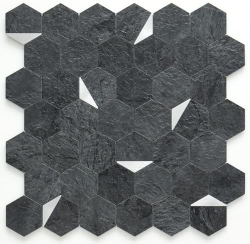 DICOFUN 1-Sheet 12"x12" Black Slate Hexagon Tile Peel and Stick Backsplash by DICOFUN