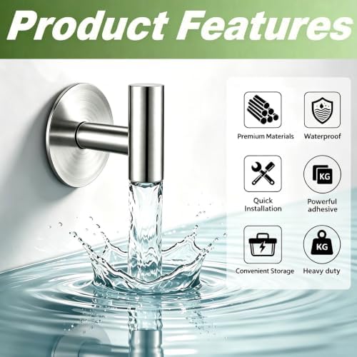 Heavy Duty Self-Adhesive Coat Hooks, Stainless Steel Towel Hooks - Image 5