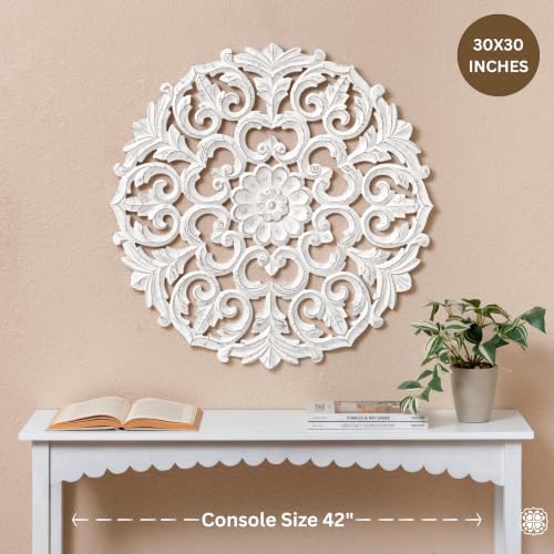JFY Designs Varinia Hand Carved Wood Medallion Wall Panels Bedroom Décor - Image 2